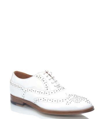 Белые кожаные туфли-оксфорды Lanciotti 9916 с заклепками