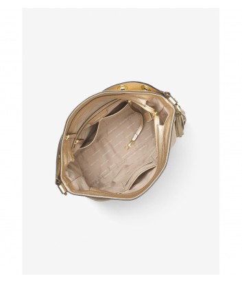 Большая кожаная сумка Michael Kors Brooklyn с кисточкой на цепочке золотая