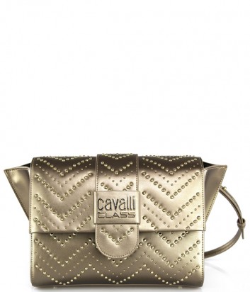 Кожаная сумка через плечо Cavalli Class Alisa 22060 с заклепками золотая