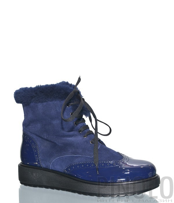 Синие замшевые ботинки Marzetti 43611 на меху с лаковым носком