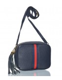 Кожаная сумка через плечо Leather Country 2292935 синяя с красной полоской