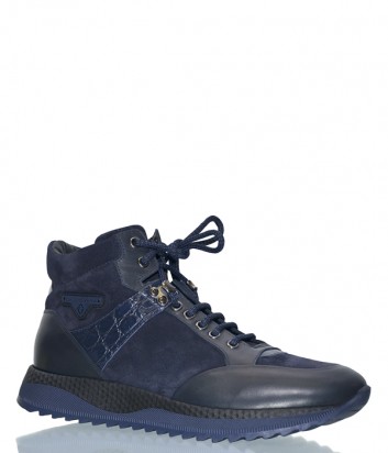 Синие замшевые ботинки Luca Guerrini 9809 с кожаными вставками