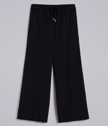 Черные укороченные брюки TWIN-SET PA822Р с резинкой и кулиской на талии