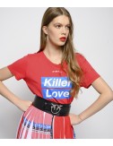 Красная хлопковая футболка PINKO 1G13YDY с надписями