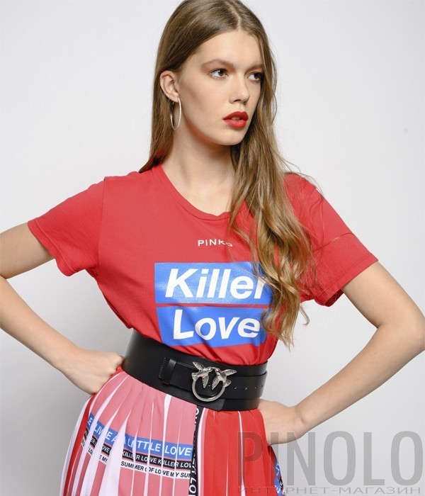 Красная хлопковая футболка PINKO 1G13YDY с надписями