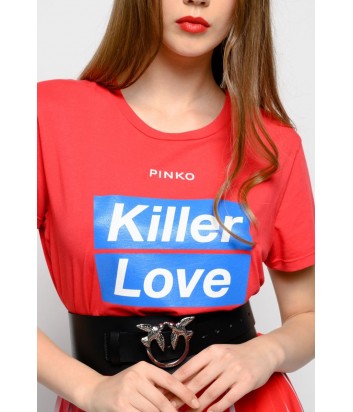 Красная хлопковая футболка PINKO 1G13YDY с надписями