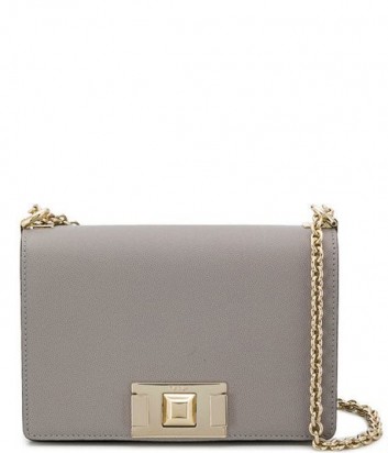 Кожаная сумочка на цепочке Furla Mimi Mini 1000670 с откидным клапаном серая