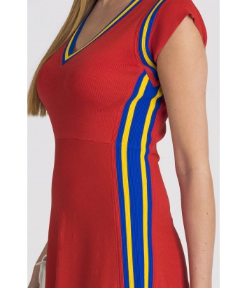 Красное платье PINKO 1G143X с желто-синими полосками