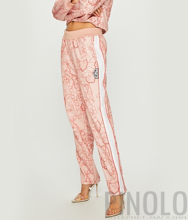 Розовые штаны PINKO 1G13WX с лампасами и цветочным принтом