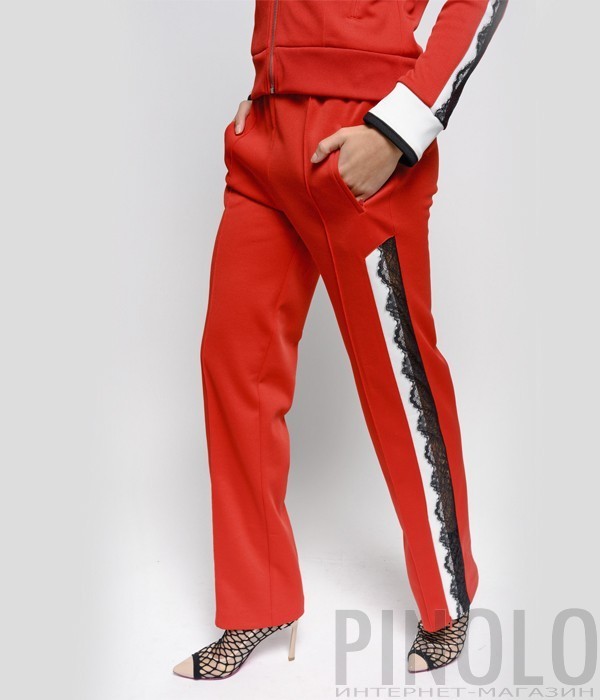 Женские красные брюки PINKO 1G13SH с кружевом по бокам