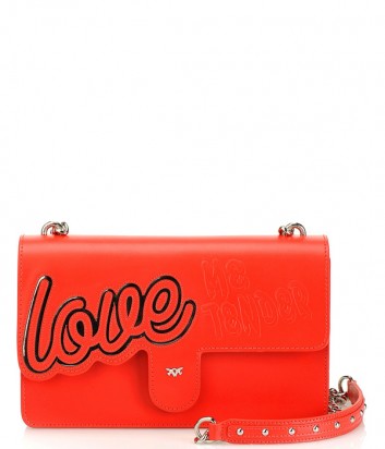 Красная кожаная сумка PINKO Love Bag 1P21AD с надписью