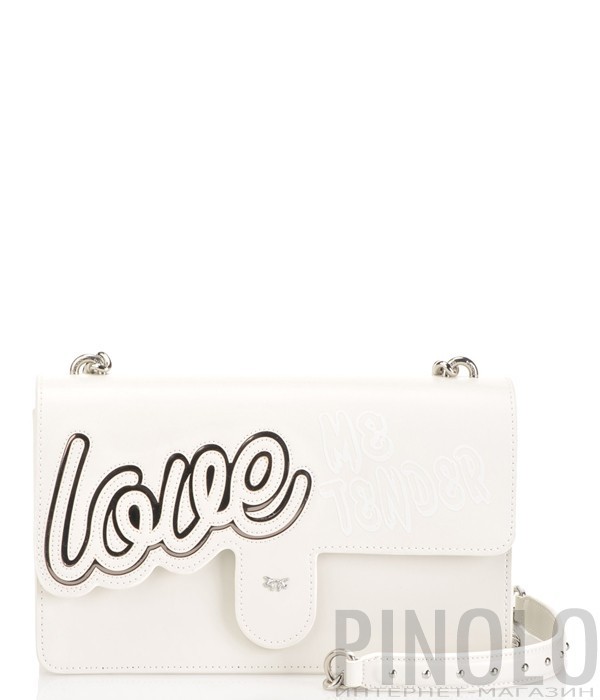 Белая кожаная сумка PINKO Love Bag 1P21AD с надписью