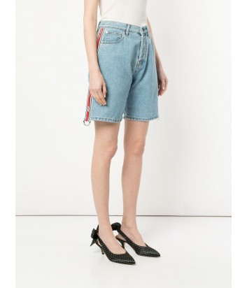 Джинсовые шорты MSGM 2641MDB46LY с лого на лампасах