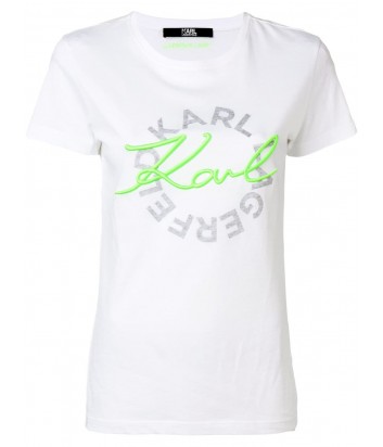 Белая футболка Karl Lagerfeld 91KW1746 с салатовой вышивкой