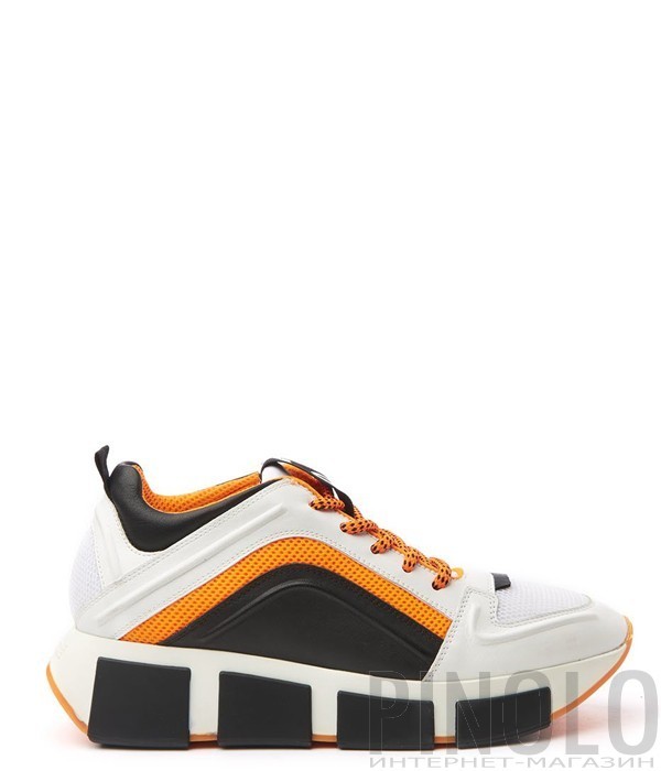 Черно-белые кожаные кроссовки Vic Matie с оранжевой вставкой