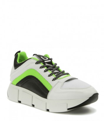 Черно-белые кожаные кроссовки Vic Matie с салатовой вставкой