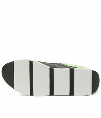 Черно-белые кожаные кроссовки Vic Matie с салатовой вставкой