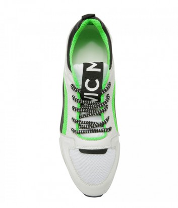 Черно-белые кожаные кроссовки Vic Matie с салатовой вставкой