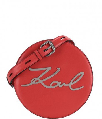 Круглая кожаная сумка Karl Lagerfeld 91KW3061 красная с серебристой фурнитурой