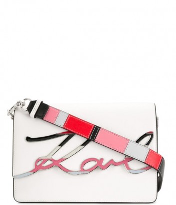 Белая кожаная сумка Karl Lagerfeld 91KW3070 декорированная цветной эмалевой вставкой