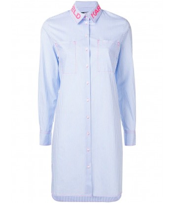 Платье-рубашка Karl Lagerfeld 91KW1609 в нежно-голубую полоску и розовой вышивкой