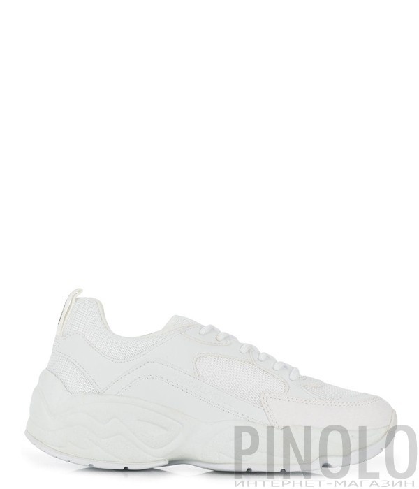 Белые кожаные кроссовки Kendall+Kylie на фигурной танкетке