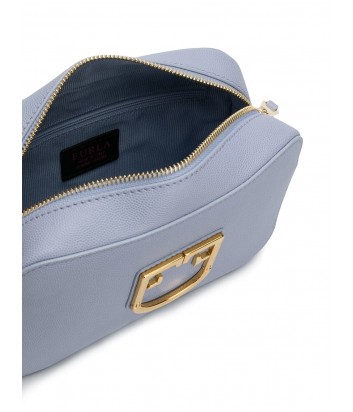 Компактная кожаная сумка Furla Brava 1007895 с широким плечевым ремнем голубая