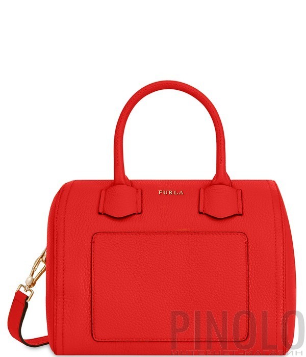 Компактная кожаная сумка Furla Alba 1008071 с внешним карманом красная