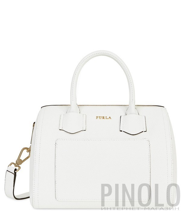 Компактная кожаная сумка Furla Alba 1008073 с внешним карманом белая