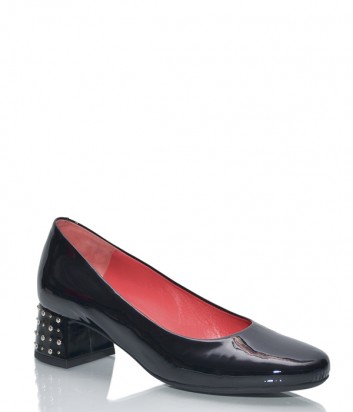 Лаковые туфли Pas de Rouge 2190 на широком каблуке черные