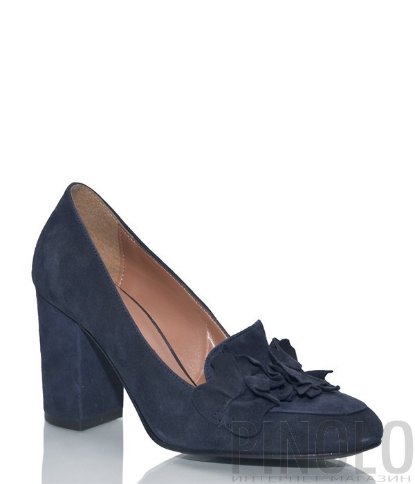 Синие замшевые туфли Loretta Pettinari 4672 на широком каблуке