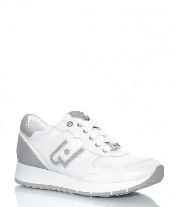 Белые кожаные кроссовки Liu Jo 028 с серебристыми глиттерными вставками