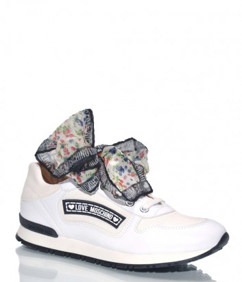 Белые кожаные кроссовки Love Moschino JJ0100 декорированные бантиком