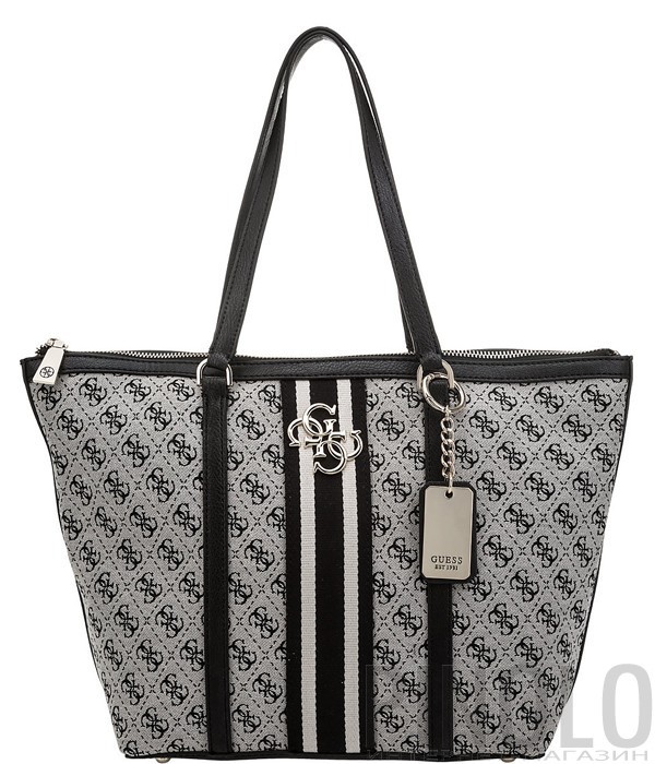 Текстильная сумка-шоппер Guess 4230 с монограммой бренда черная