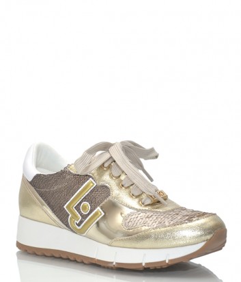 Золотые кожаные кроссовки Liu Jo 19019 со вставками из пайеток