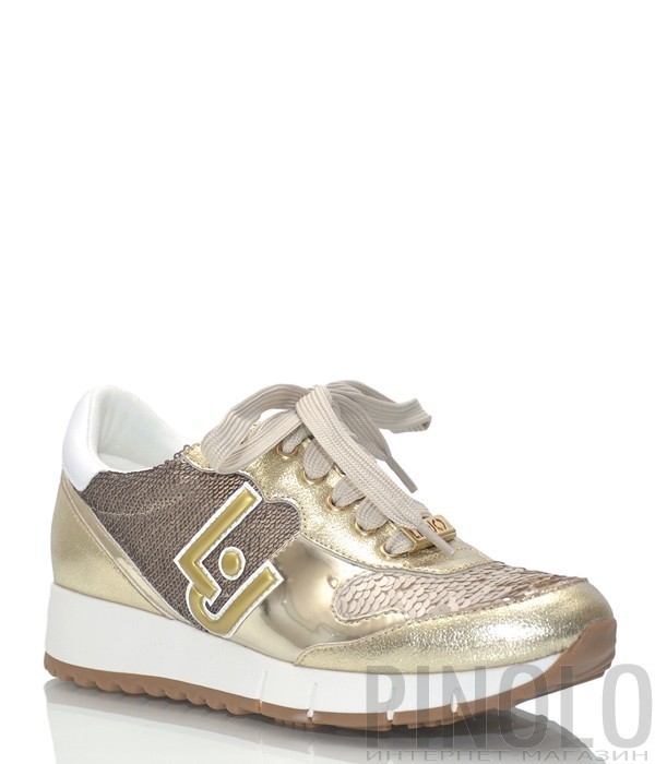 Золотые кожаные кроссовки Liu Jo 19019 со вставками из пайеток Золотые кожаные кроссовки Liu Jo 19019 со вставками из пайеток