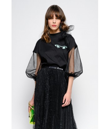 Черный укороченный свитшот PINKO 3U10H с рукавами из тюля