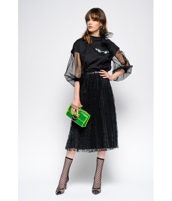 Черный укороченный свитшот PINKO 3U10H с рукавами из тюля