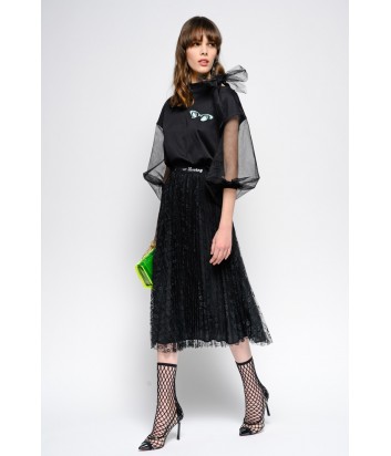 Черный укороченный свитшот PINKO 3U10H с рукавами из тюля
