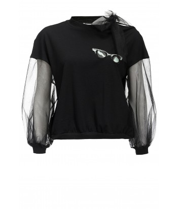 Черный укороченный свитшот PINKO 3U10H с рукавами из тюля