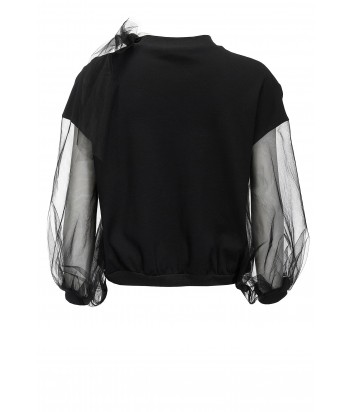 Черный укороченный свитшот PINKO 3U10H с рукавами из тюля