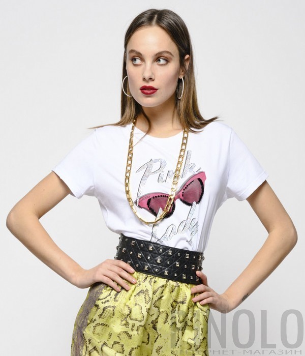 Футболка PINKO 3U10J6 с принтом Pink Lady белая