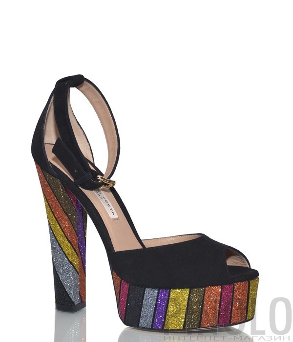 Черные замшевые босоножки Roberto Festa Venezia на цветной глиттерной танкетке