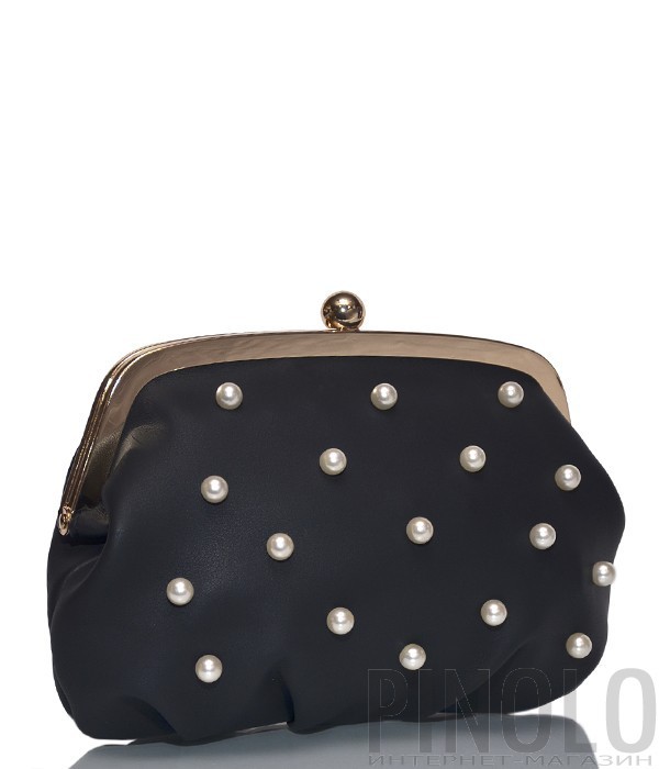 Черная сумочка-клатч Tosca Blu 1937B22 на цепочке декорированная бусинками