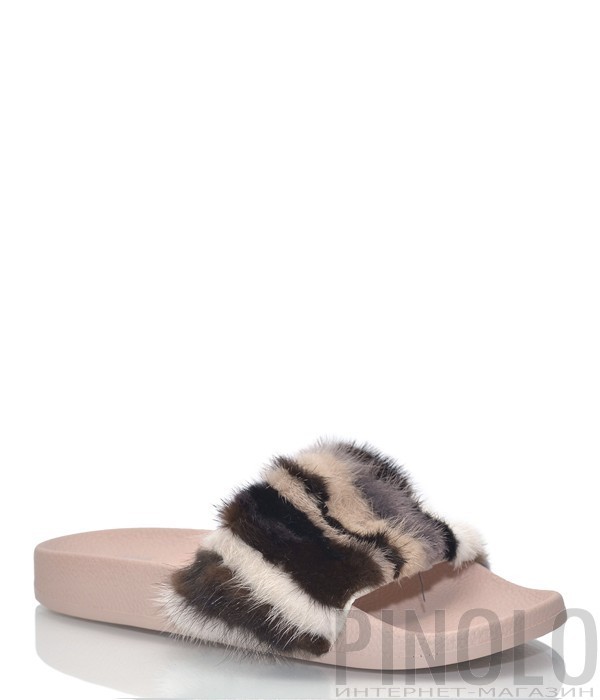 Бежевые шлепанцы Colors of California 01 с коричневым мехом