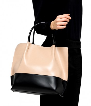 Комбинированная сумка-шоппер Gianni Chiarini 6940 в гладкой коже черно-бежевая