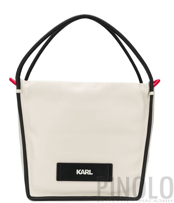 Бежевая кожаная сумка-шоппер Karl Lagerfeld 91KW3003 с черным кантом