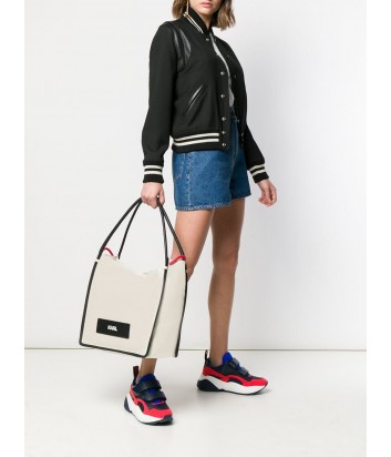 Бежевая кожаная сумка-шоппер Karl Lagerfeld 91KW3003 с черным кантом